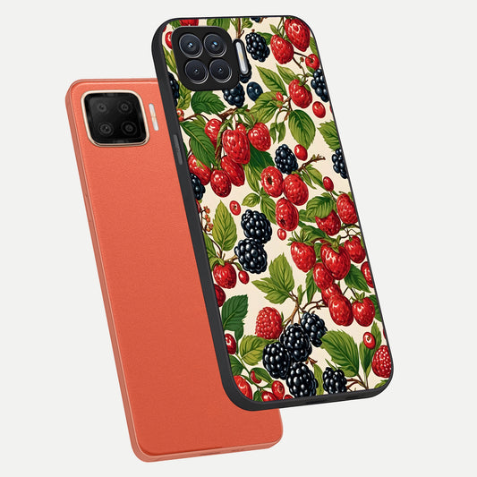  Mixed Berry Collage phone case For Oppo F17 showing premium glass back cover with detailed artwork