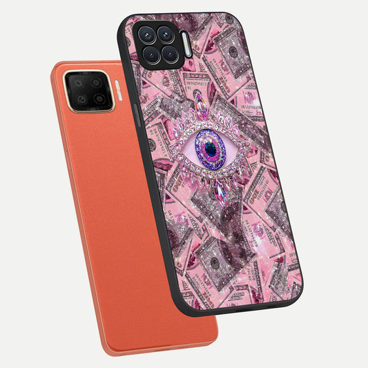  Money Eye Luxe phone case For Oppo F17 showing premium glass back cover with detailed artwork