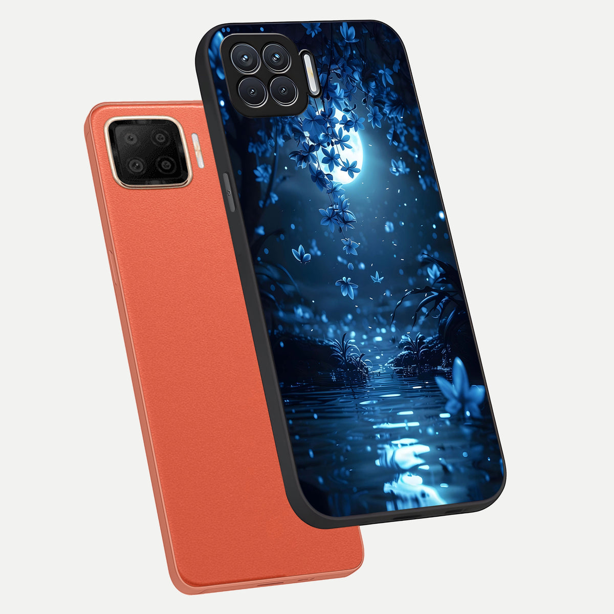  Moonlight Petal Dream phone case For Oppo F17 showing premium glass back cover with detailed artwork