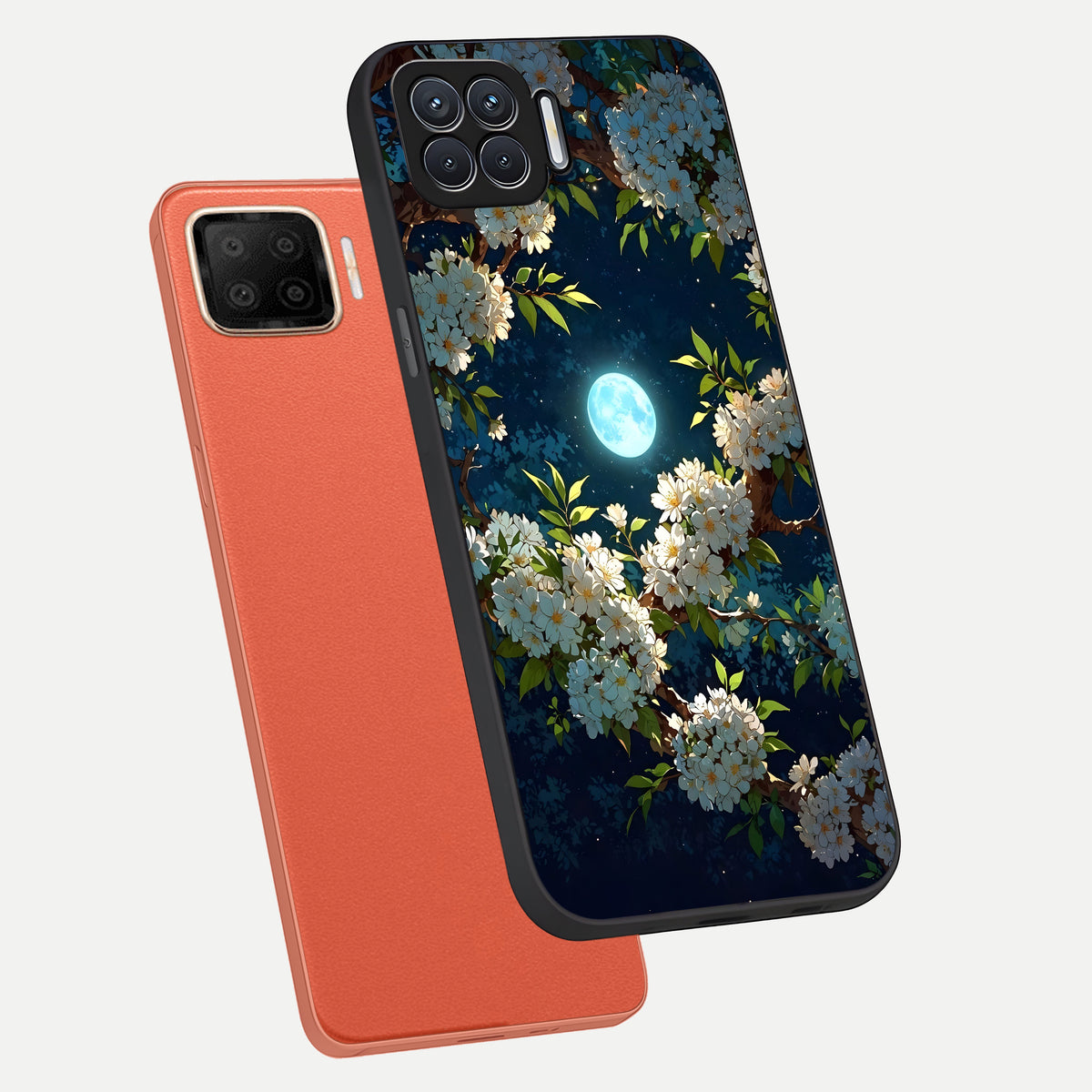  Moonlit Blossom Dream phone case For Oppo F17 showing premium glass back cover with detailed artwork