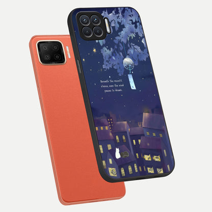  Moonlit Cat Silence phone case For Oppo F17 showing premium glass back cover with detailed artwork