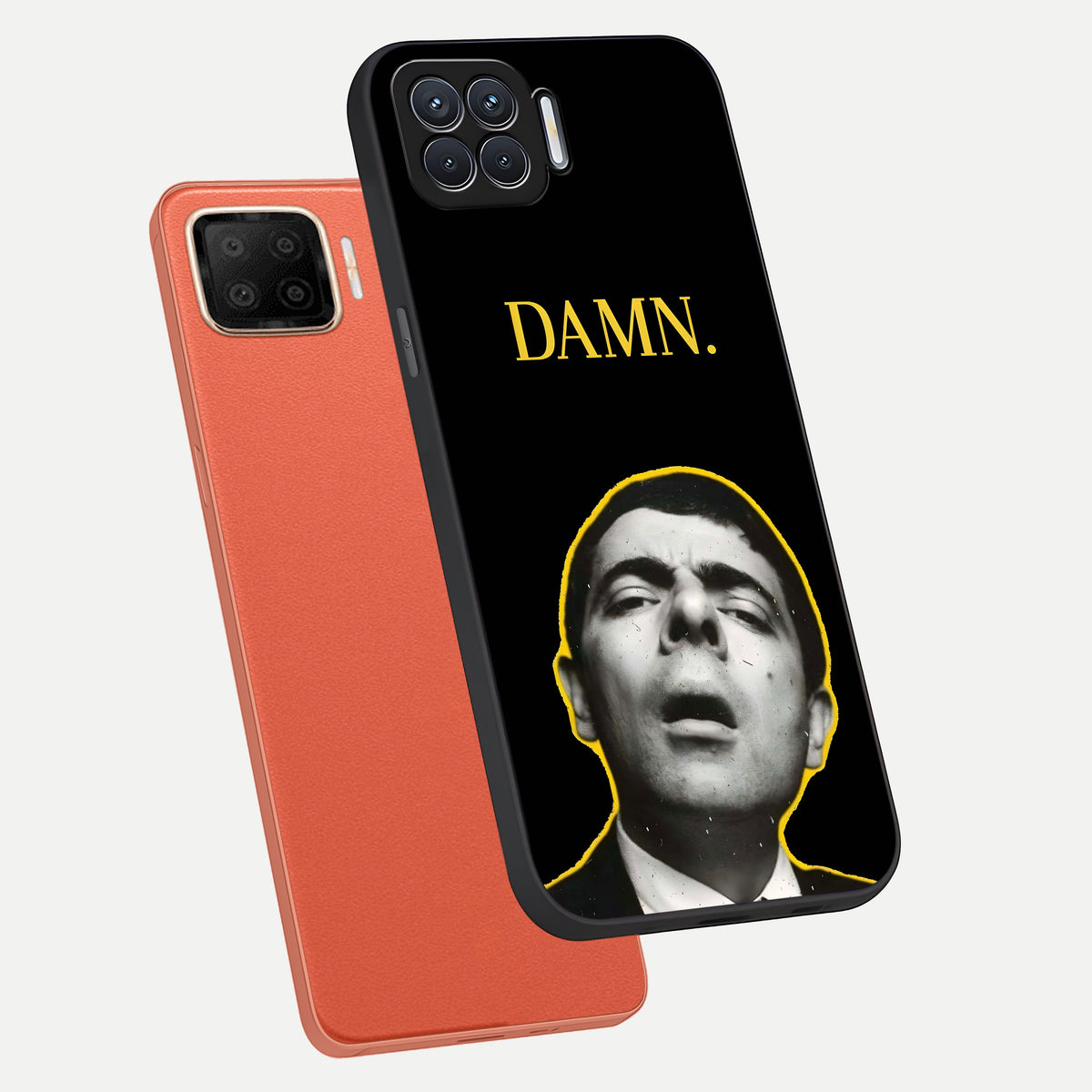  Mr Bean Damn phone case For Oppo F17 showing premium glass back cover with detailed artwork
