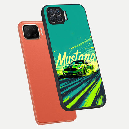  Mustang Bang phone case For Oppo F17 showing premium glass back cover with detailed artwork