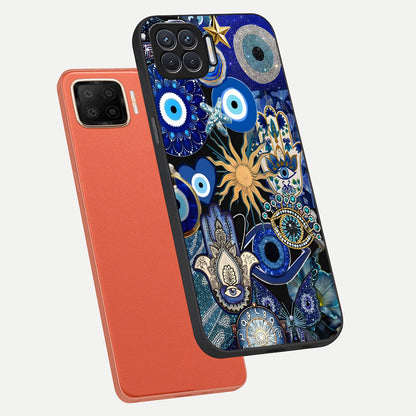  Mystic Blue Evil Eye phone case For Oppo F17 showing premium glass back cover with detailed artwork