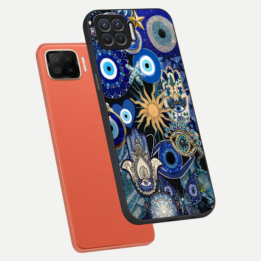  Mystic Blue Evil Eye phone case For Oppo F17 showing premium glass back cover with detailed artwork