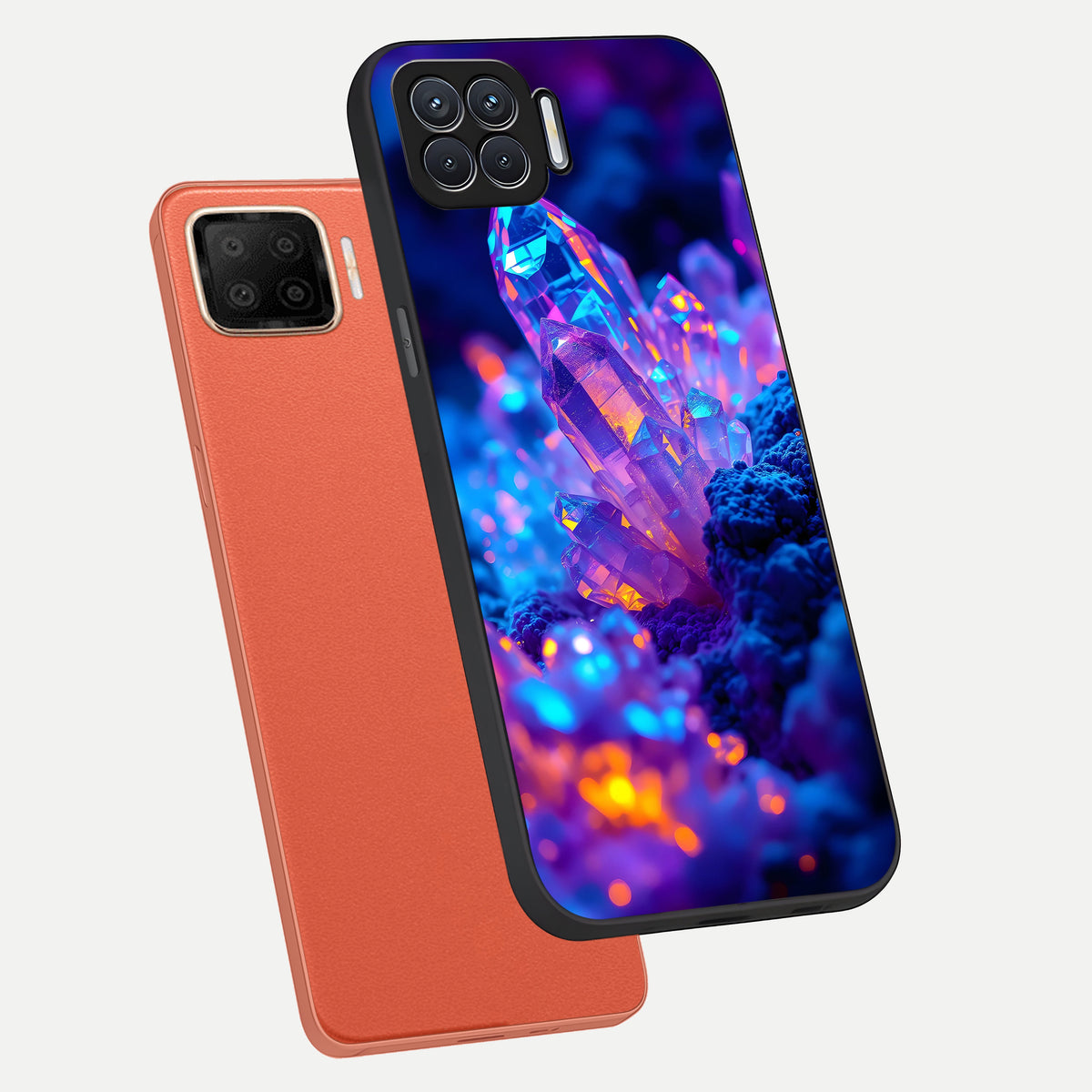  Neon Aura Shards phone case For Oppo F17 showing premium glass back cover with detailed artwork
