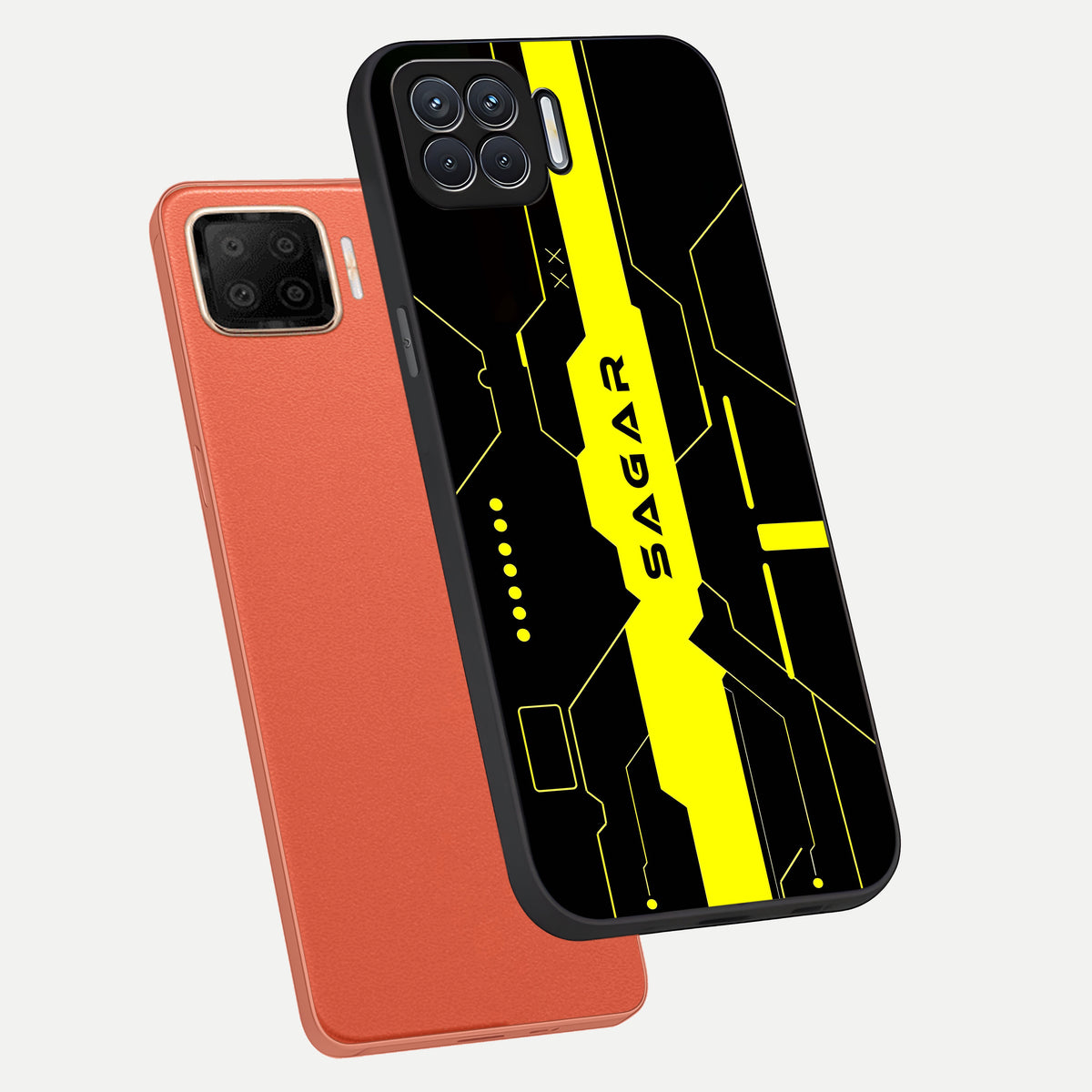  Neon CYBERPUNK Custom Name phone case For Oppo F17 showing premium glass back cover with detailed artwork