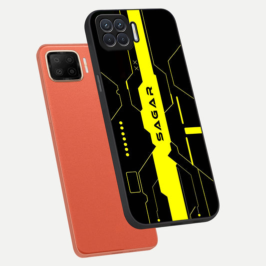  Neon CYBERPUNK Custom Name phone case For Oppo F17 showing premium glass back cover with detailed artwork