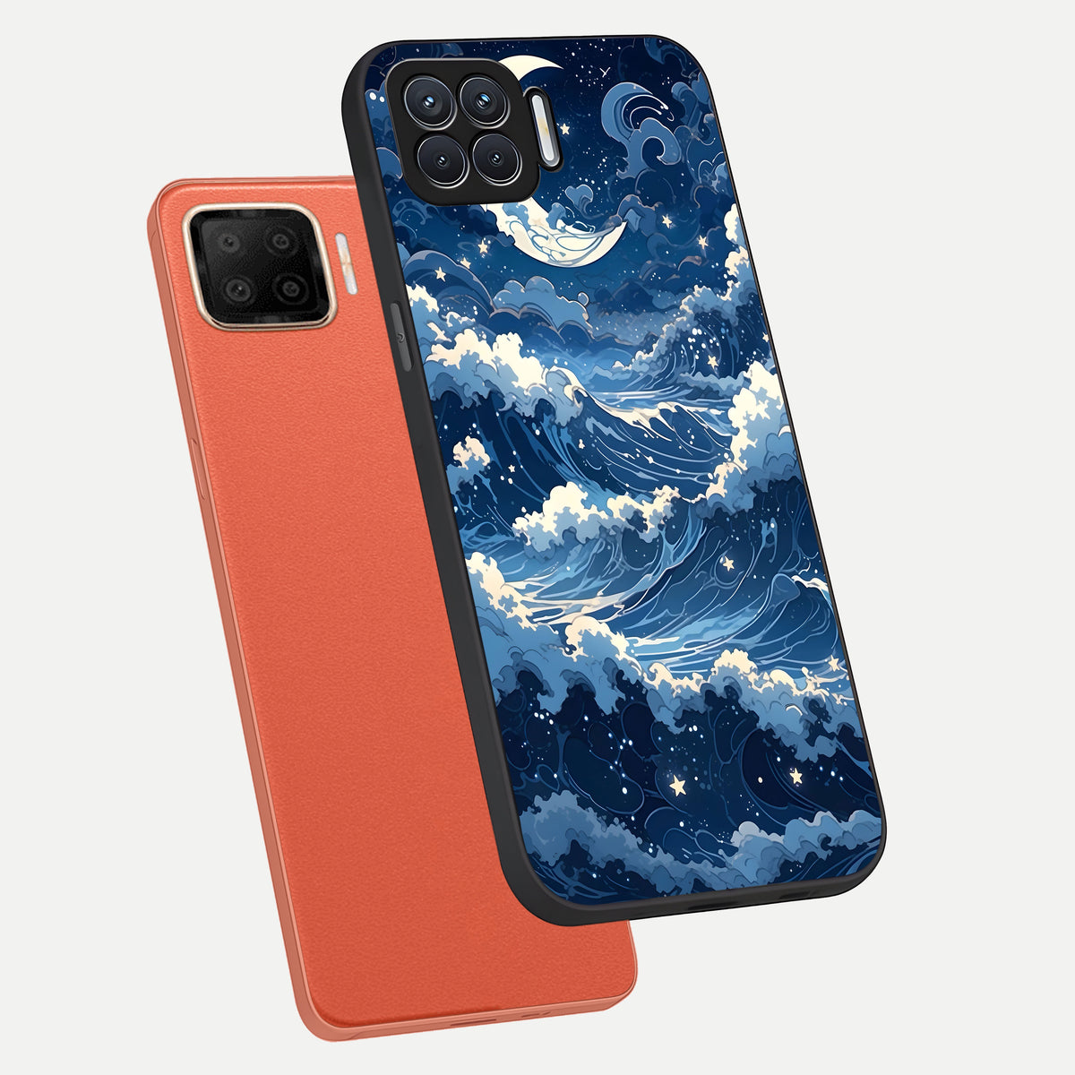  Ocean Moon Waves phone case For Oppo F17 showing premium glass back cover with detailed artwork