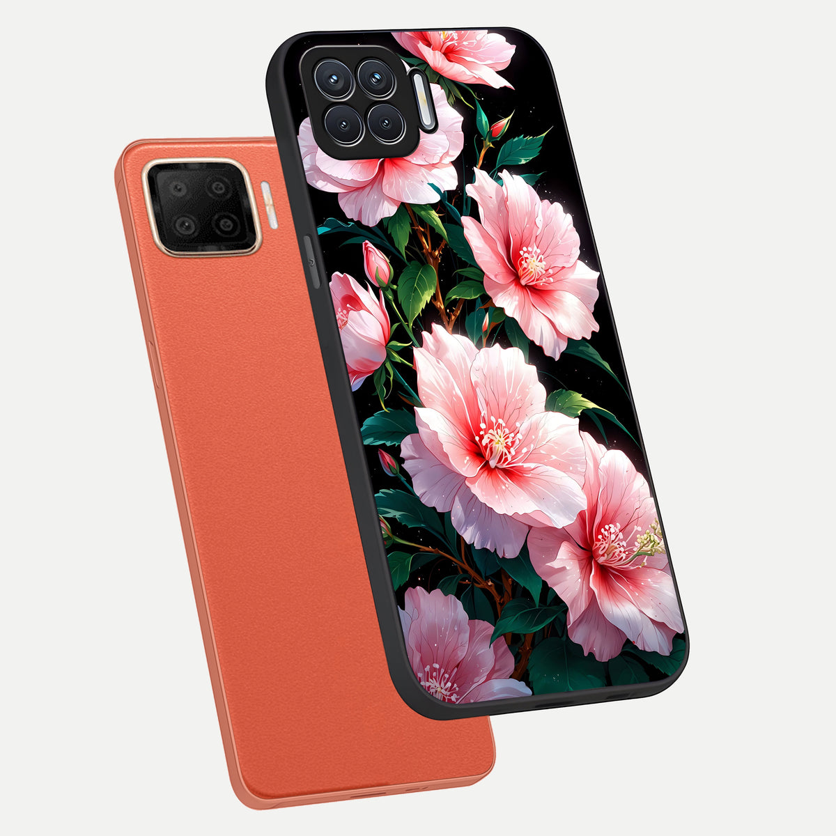  Peach Flower phone case For Oppo F17 showing premium glass back cover with detailed artwork