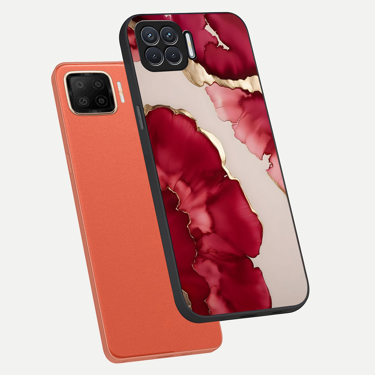  Pink And White Marble phone case For Oppo F17 showing premium glass back cover with detailed artwork