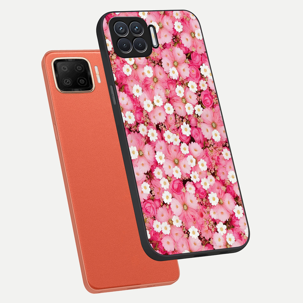  Pink Daisy Bliss phone case For Oppo F17 showing premium glass back cover with detailed artwork
