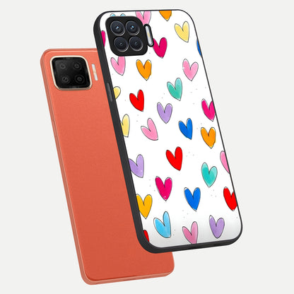  Playful Love Doodles phone case For Oppo F17 showing premium glass back cover with detailed artwork