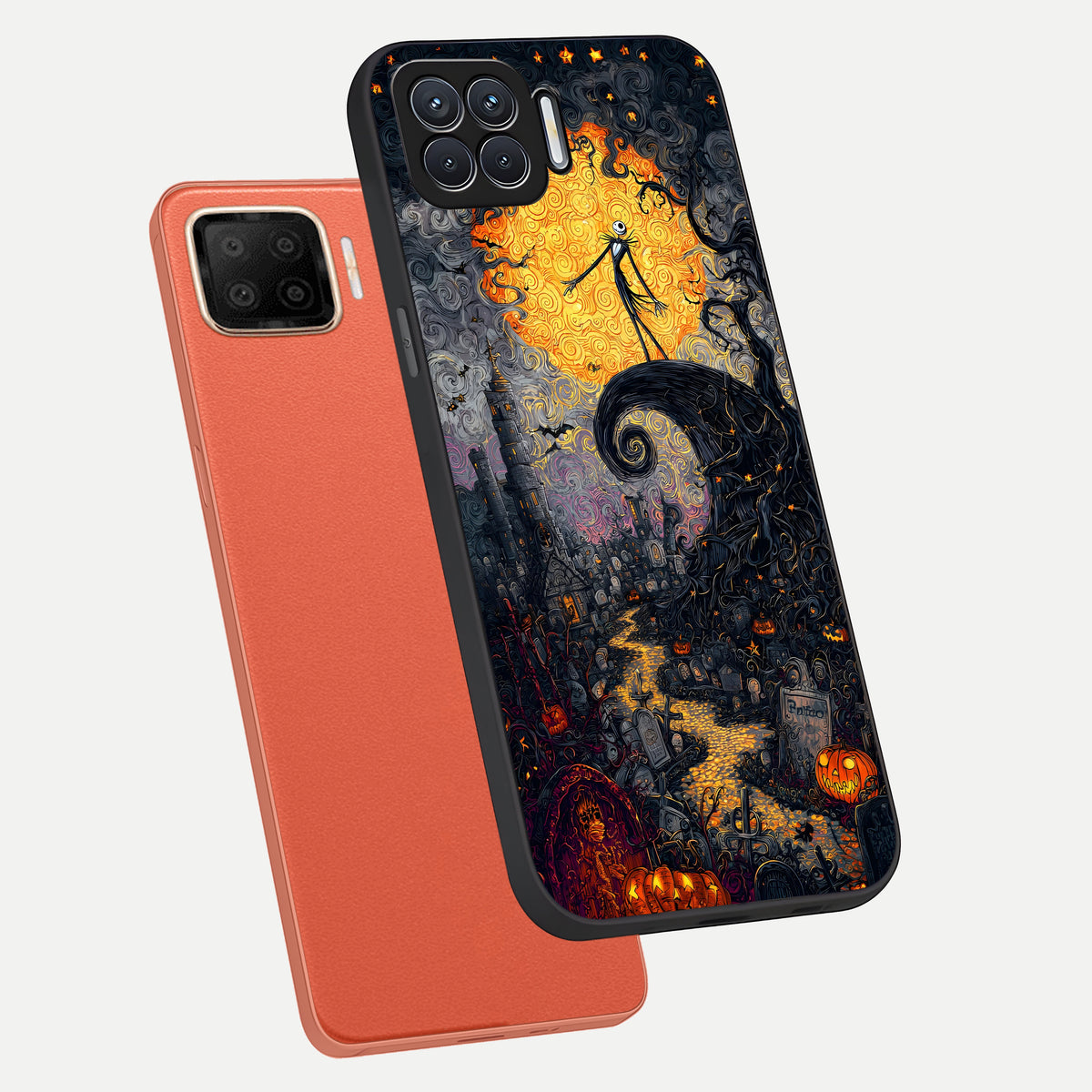  Pumpkin Moon Night phone case For Oppo F17 showing premium glass back cover with detailed artwork