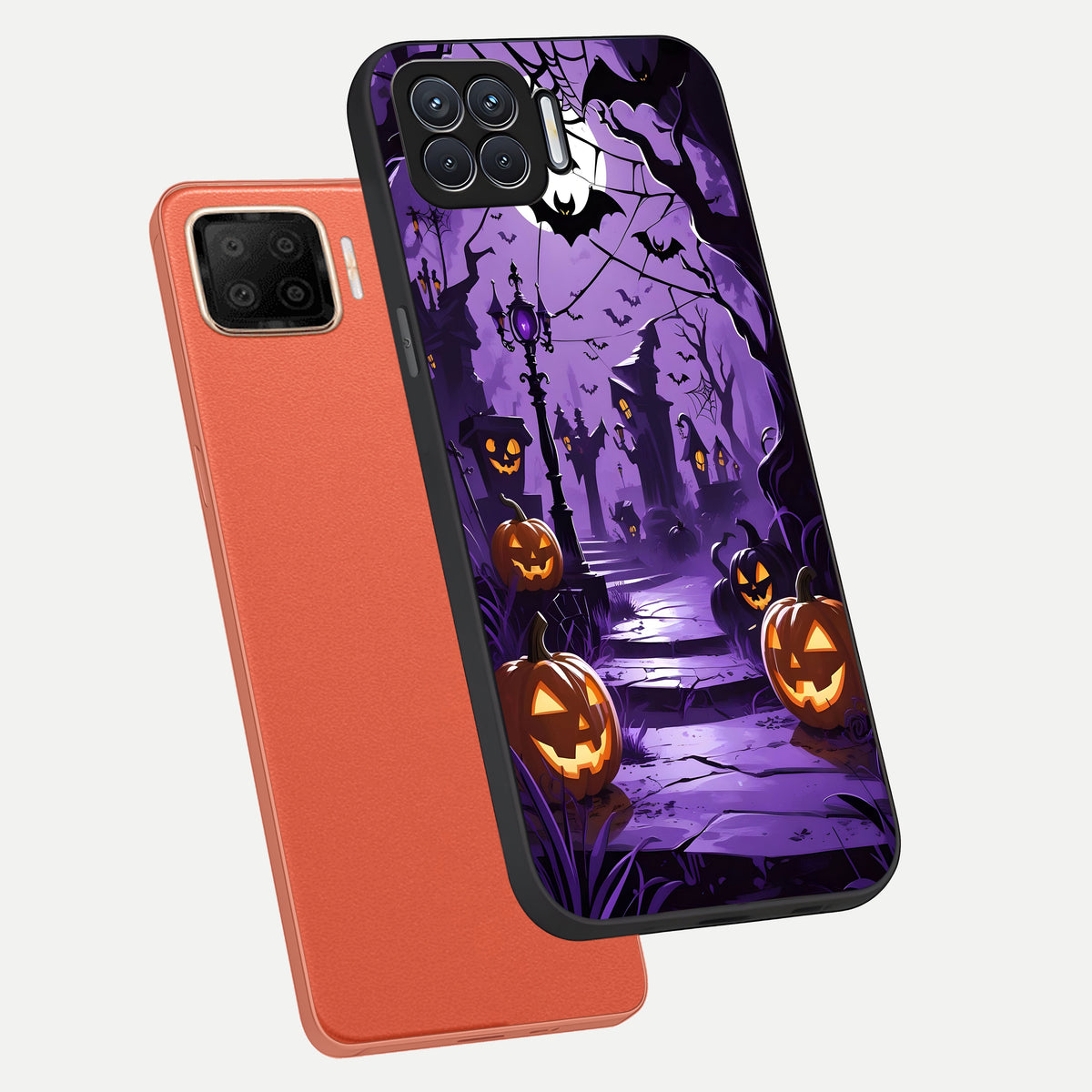  Pumpkin Patch Halloween phone case For Oppo F17 showing premium glass back cover with detailed artwork