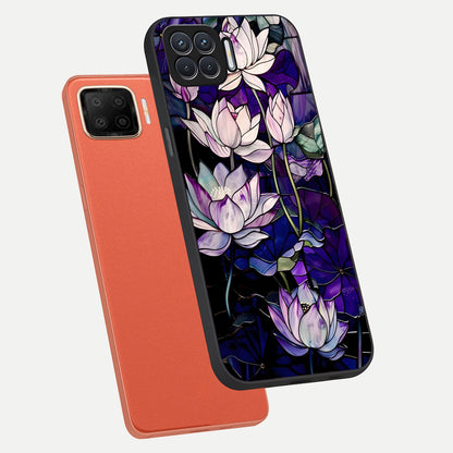  Purple Lotus Pattern phone case For Oppo F17 showing premium glass back cover with detailed artwork