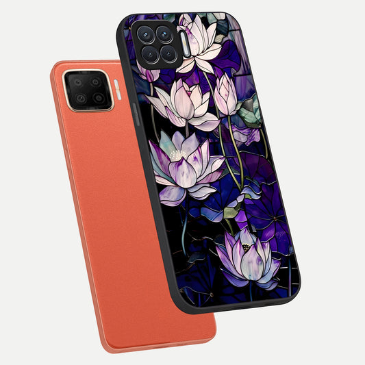  Purple Lotus Pattern phone case For Oppo F17 showing premium glass back cover with detailed artwork