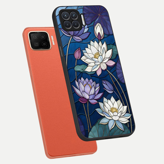  Purple Lotus Stained phone case For Oppo F17 showing premium glass back cover with detailed artwork