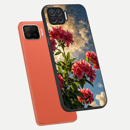  Red Bloom Skies phone case For Oppo F17 showing premium glass back cover with detailed artwork