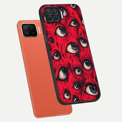  Red Eyes Pattern phone case For Oppo F17 showing premium glass back cover with detailed artwork