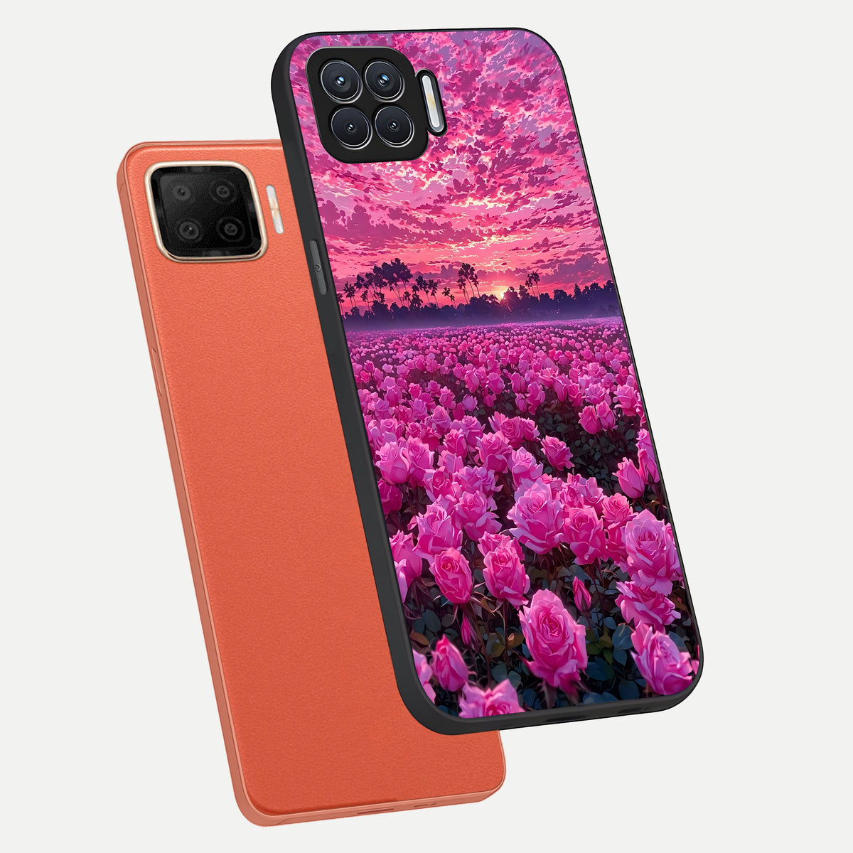  Rose Sunset Valley phone case For Oppo F17 showing premium glass back cover with detailed artwork