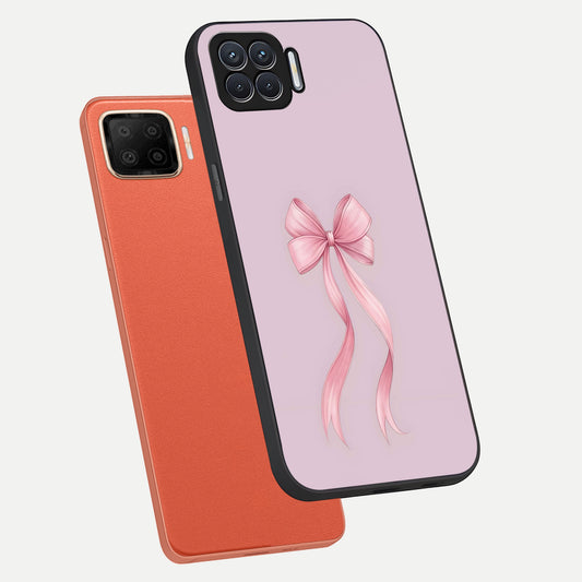  Soft Blush Bow phone case For Oppo F17 showing premium glass back cover with detailed artwork