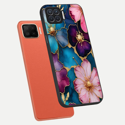  Sparkle Floral phone case For Oppo F17 showing premium glass back cover with detailed artwork