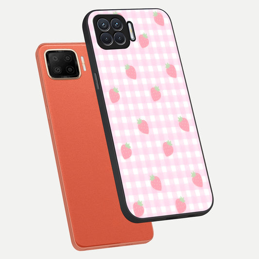  Strawberry Picnic Love phone case For Oppo F17 showing premium glass back cover with detailed artwork