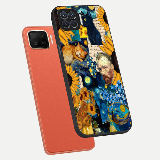  Sunflower Chic Mood Custom Name phone case For Oppo F17 showing premium glass back cover with detailed artwork