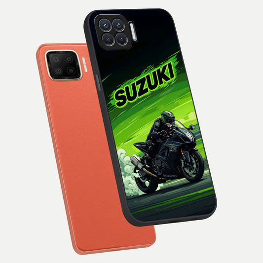  Suzuki Speed Beast phone case For Oppo F17 showing premium glass back cover with detailed artwork