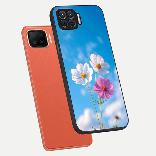  Tripple Flowers With Sky phone case For Oppo F17 showing premium glass back cover with detailed artwork