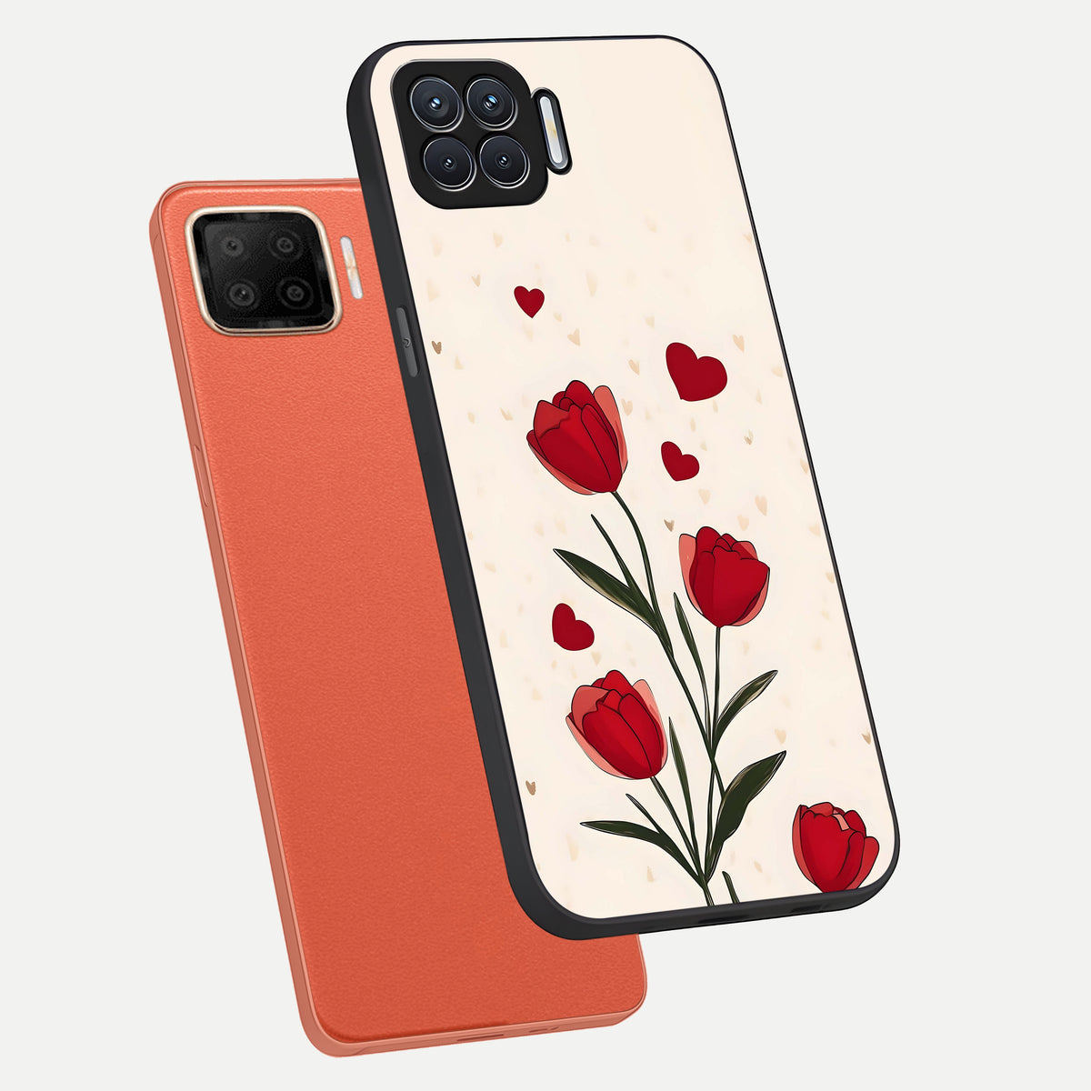  Tulip With Heart phone case For Oppo F17 showing premium glass back cover with detailed artwork