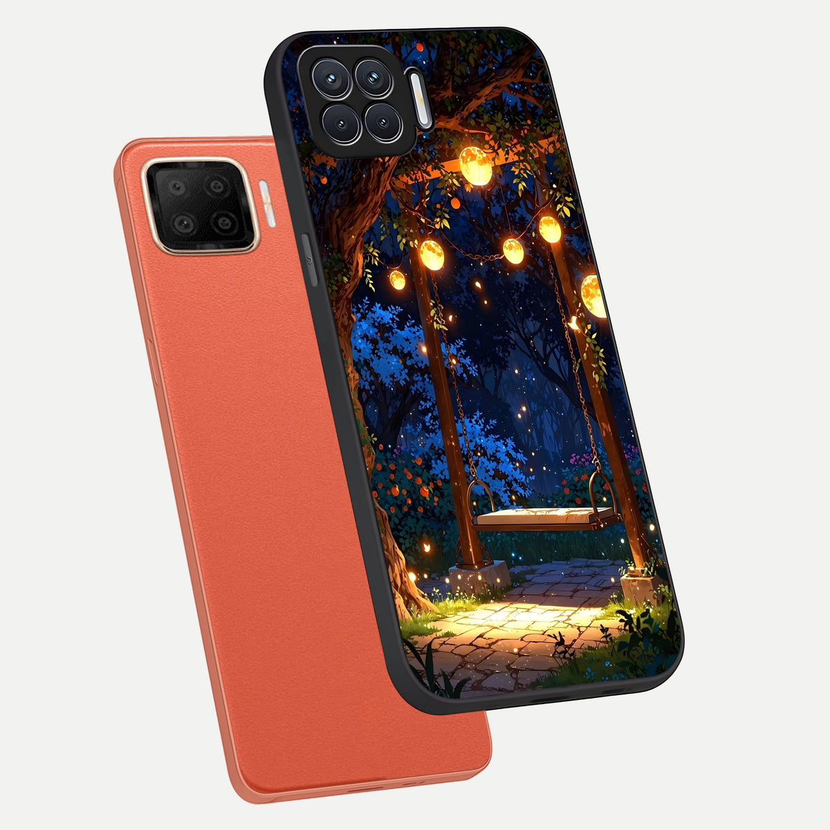  Twilight Garden Swing phone case For Oppo F17 showing premium glass back cover with detailed artwork