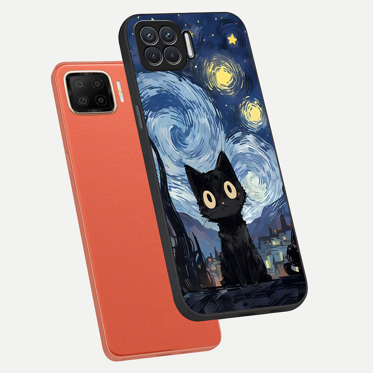  Van Gogh Cat phone case For Oppo F17 showing premium glass back cover with detailed artwork