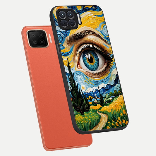  Van Gogh Eye phone case For Oppo F17 showing premium glass back cover with detailed artwork