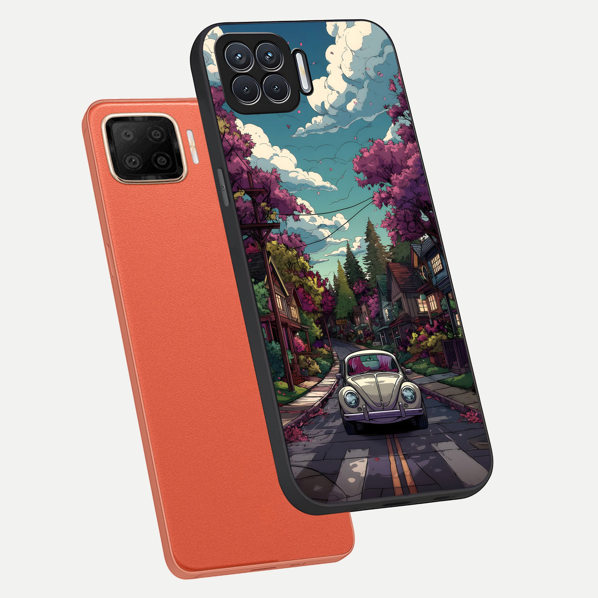  Vintage Street Drive phone case For Oppo F17 showing premium glass back cover with detailed artwork