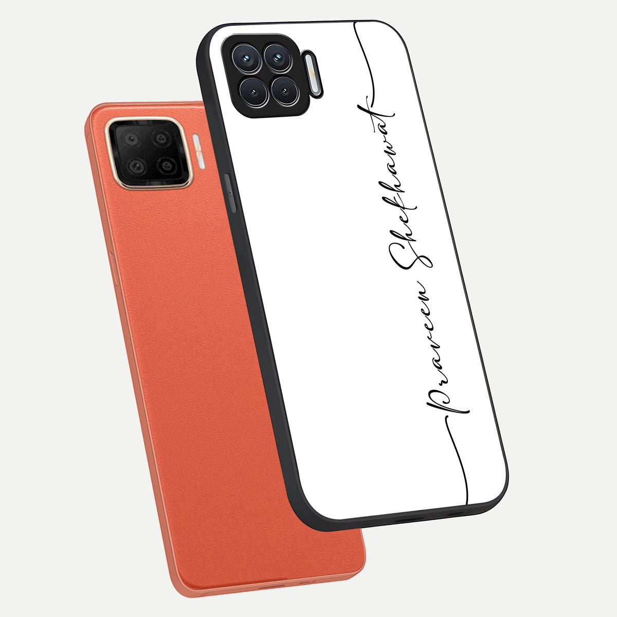  White Tune Custom Name phone case For Oppo F17 showing premium custom name glass back cover