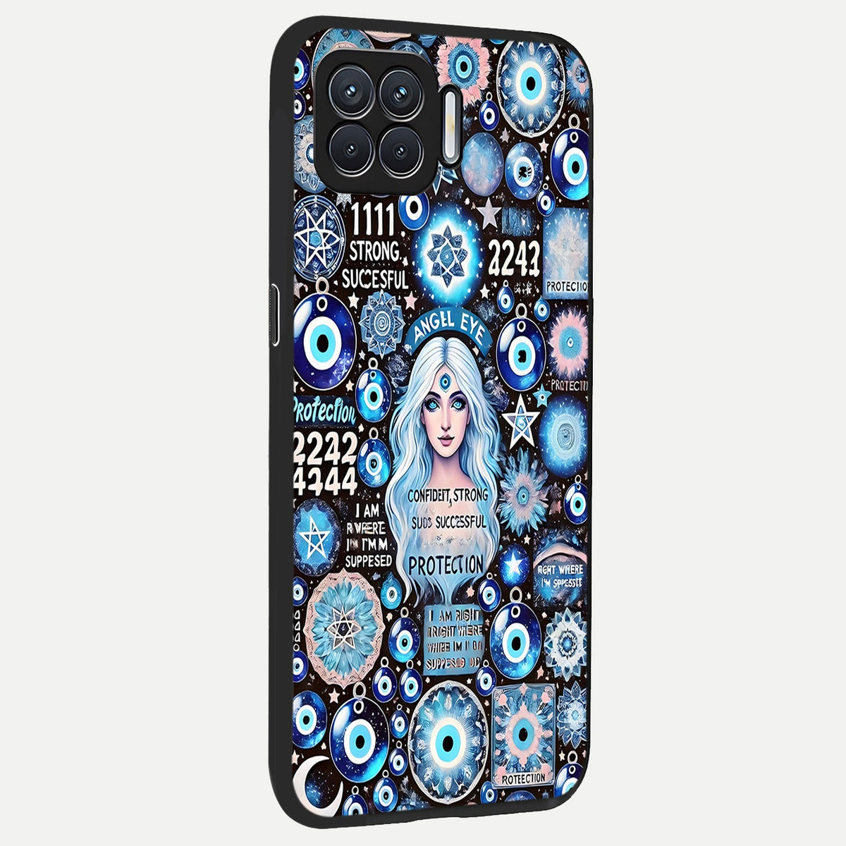  Angel Aura Shield back cover For Oppo F17 slim fit glass case with vibrant aesthetic design