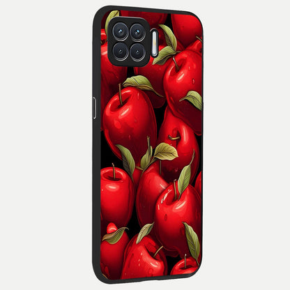  Apple Pattern back cover For Oppo F17 slim fit glass case with vibrant aesthetic design