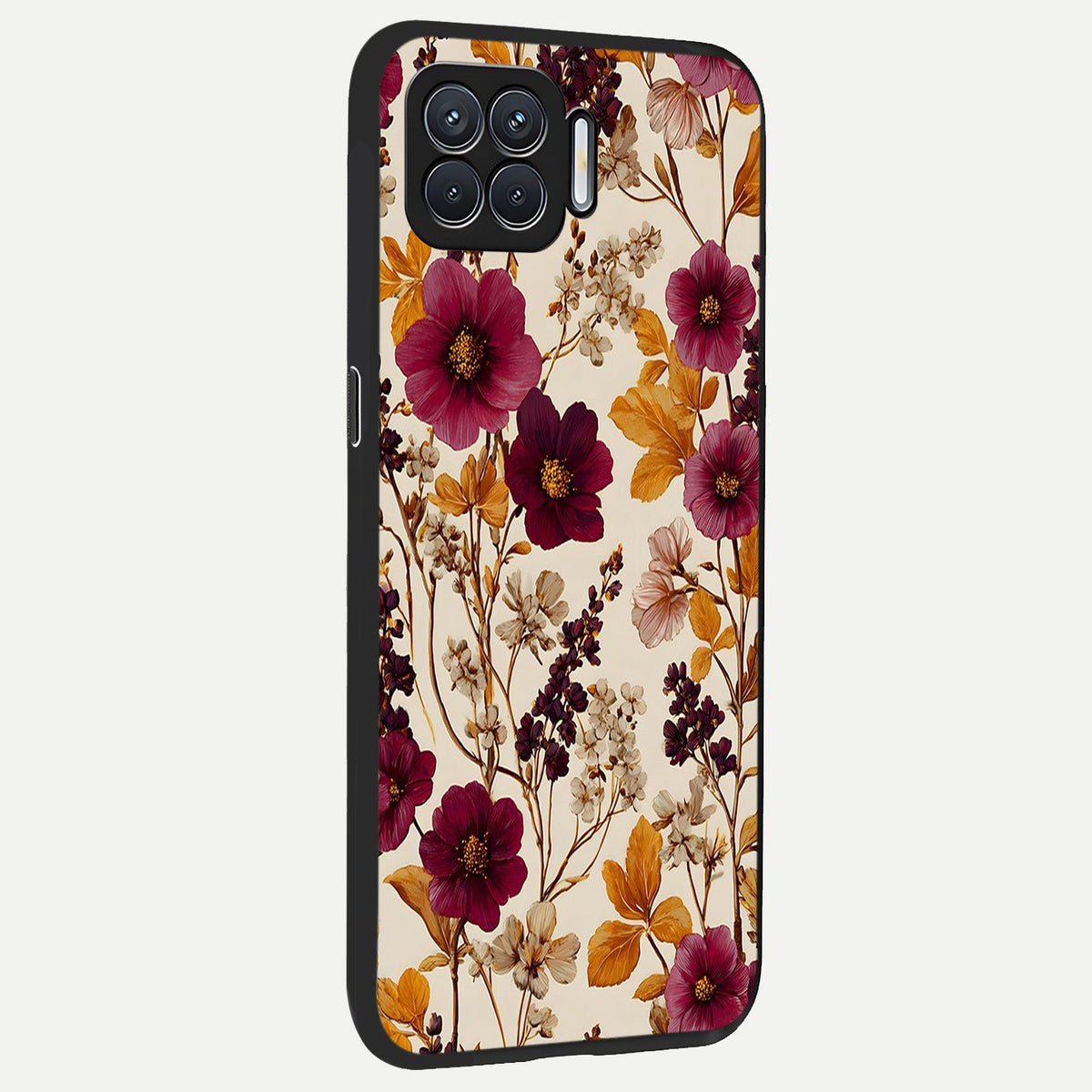  Autumn Wine Bloom back cover For Oppo F17 slim fit glass case with vibrant aesthetic design