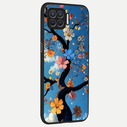 Blossom Dream Sky back cover For Oppo F17 slim fit glass case with vibrant aesthetic design