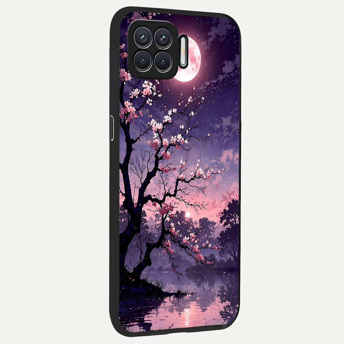  Blossom Pink Moon back cover For Oppo F17 slim fit glass case with vibrant aesthetic design