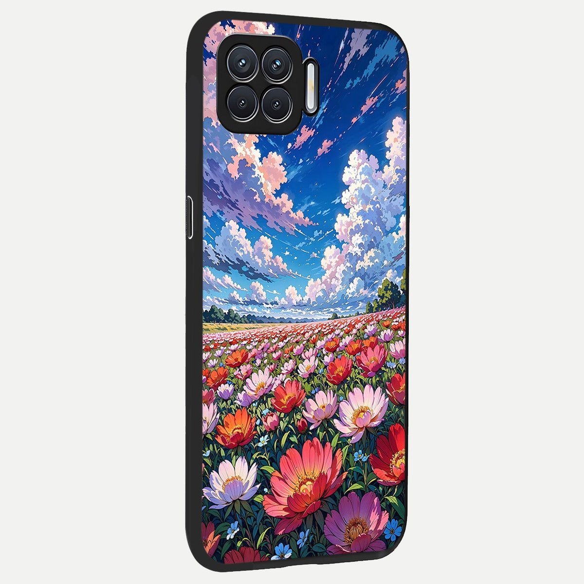  Blossom Sky Field back cover For Oppo F17 slim fit glass case with vibrant aesthetic design