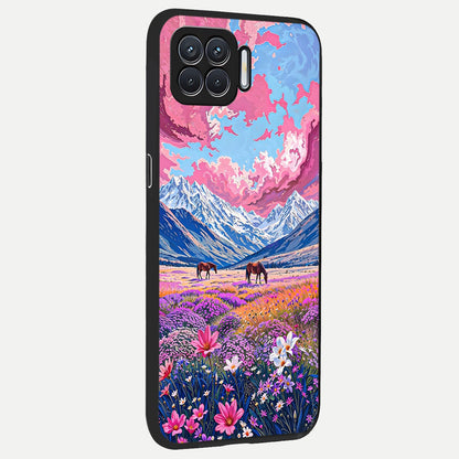  Blossom Valley Dream back cover For Oppo F17 slim fit glass case with vibrant aesthetic design