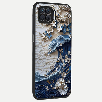  Blossom Wave Art back cover For Oppo F17 slim fit glass case with vibrant aesthetic design