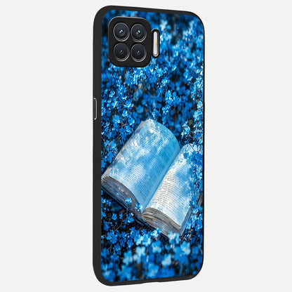  Blue Bloom Tales back cover For Oppo F17 slim fit glass case with vibrant aesthetic design