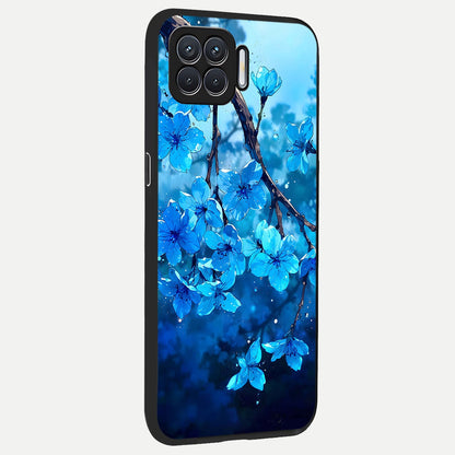  Blue Blossoms Branch back cover For Oppo F17 slim fit glass case with vibrant aesthetic design