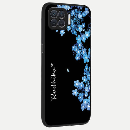  Blue Petal Dream Custom Name back cover For Oppo F17 slim fit glass case with vibrant aesthetic design