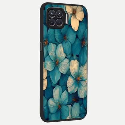  Blue Shade Floral back cover For Oppo F17 slim fit glass case with vibrant aesthetic design