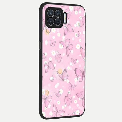  Blush Butterfly Garden back cover For Oppo F17 slim fit glass case with vibrant aesthetic design